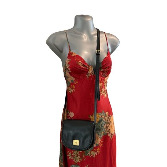 Lauren Ralph Lauren Mini Crossbody Leather Bag - Black Leather Small Handbag - Picture 2 of 16